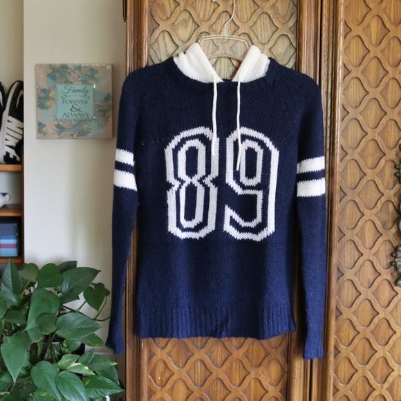 Wet Seal ‘89’ Knit Varsity Hoodie Pullover Sweater - Picture 4 of 15